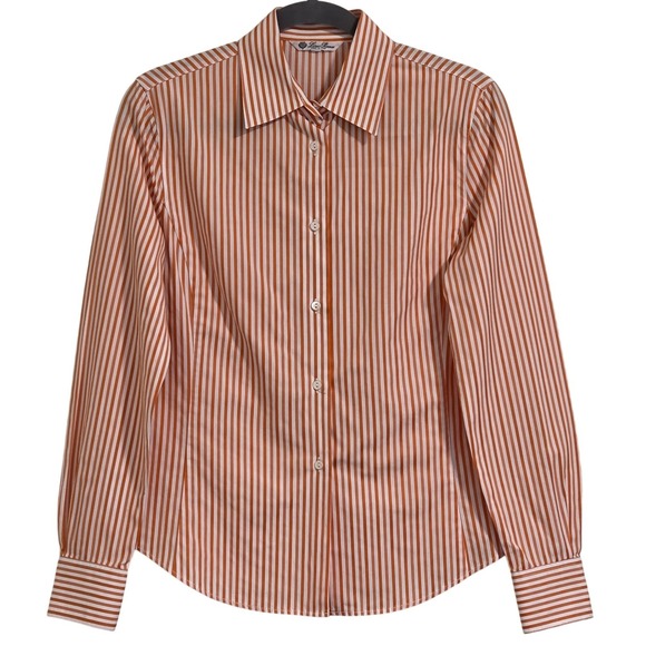 Loro Piana Rust and Cream Striped Button-Down Shirt - Picture 2 of 12